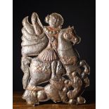A Rare 16th/Early 17th Century Cut-out Repoussé Iron Sign in the form of St George & The Dragon,