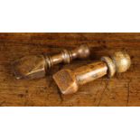 Two 19th Century Treen Sailor's Seam Rubbers with turned knop finials, with one replaced finial,