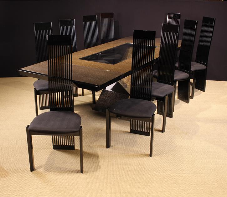 A Contemporary Design Draw-Leaf Dining Table & Ten Chairs.