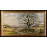 John Spencer: Oil on Canvas: Landscape with tree and barn, signed lower left,