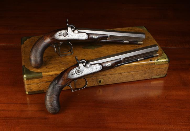 A Pair of Fine Quality Cased 40 Bore Percussion Duelling Pistols by Forsyth of London, Circa 1825. - Bild 3 aus 4