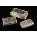 Three Silver Snuff Boxes with gilt interiors and Birmingham hallmarks: The largest by Nathaniel