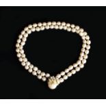 A Beautiful Miriam Haskell Faux Baroque Pearl Two Strand Choker Necklace with impressive catch.