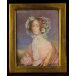A 19th Century Miniature Painting: Half length portrait of a young lady;