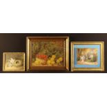 Three Decorative Gilt Framed Oil Paintings: An oil on board of a birds nest and flowers signed