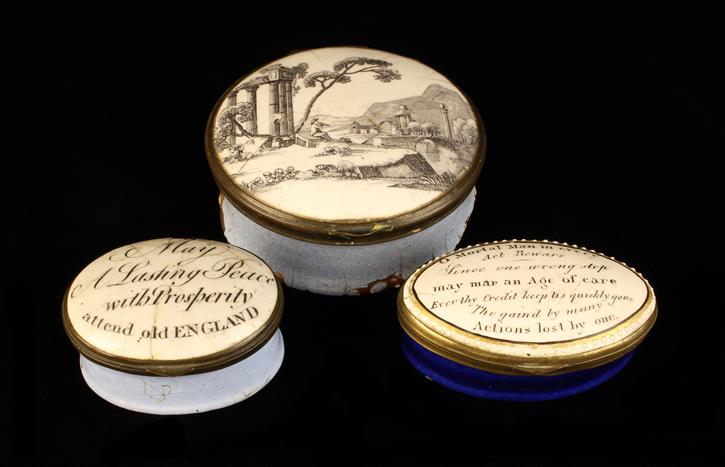 Four 18th Century Bilston Enamel Patch Boxes. - Image 3 of 3