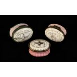 A Group of Three 18th Century Bilston Enamelled Patch Boxes / Love Tokens (A/F).