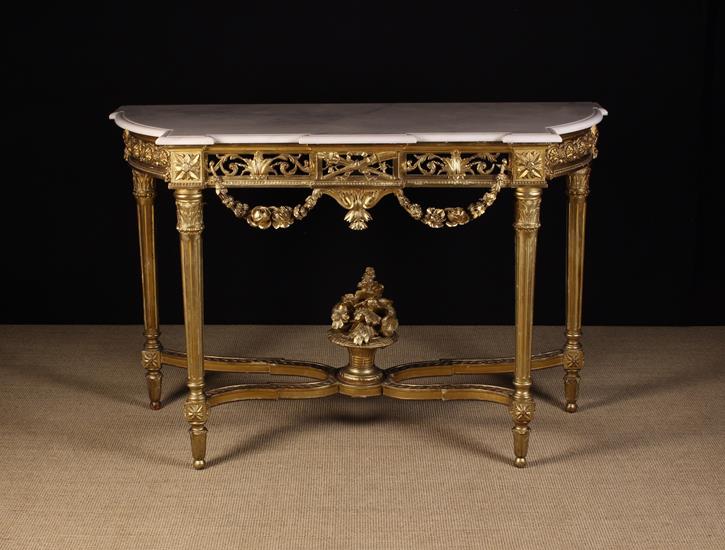 A Large 19th Century Louis XVI Style Carved & Gilded Console Table.