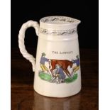 A George Hobson Burslem Jug printed in black and clobbered in blue,