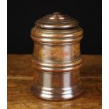 A Good 17th Century Turned Lignum Vitae Shop Counter Tobacco Jar & Cover having a decoratively
