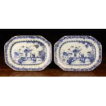 A Pair of 18th Century Blue & White Chinese Plates of elongated octagonal form,