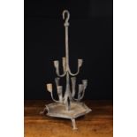 A Late 17th/Early 18th Century Wrought Iron Nine-sconce Dual-purpose Chandelier / Candelabrum.