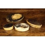 Four 19th Century Horn Snuff Boxes of oval form, The largest having a flat lid 4" x 2¼" (10 cm x 5.
