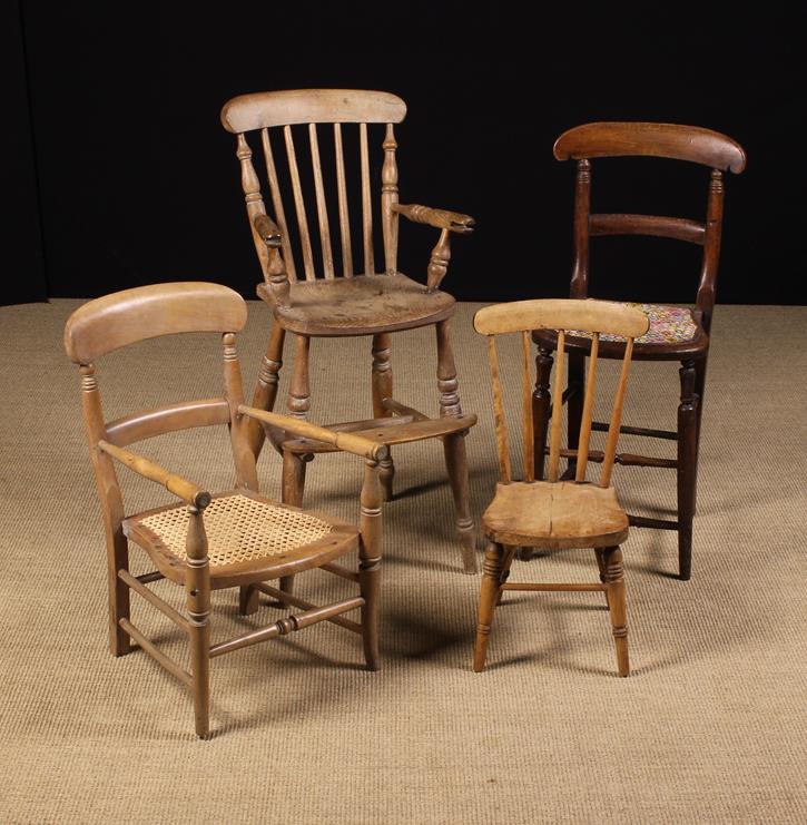 Four 19th Century Child's Chairs: A high-chair with spindle back,