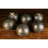 A Set of Six Lead-weighted Wooden Bowling Balls, probably 18th century,