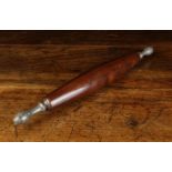 An 18th Century Mahogany Rolling Pin with pewter baluster knop handles, 18" (45.