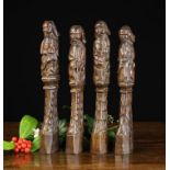 A Set of Four 17th Century Ornamental Oak Appliqués/ Terms carving in the form of apostles stood