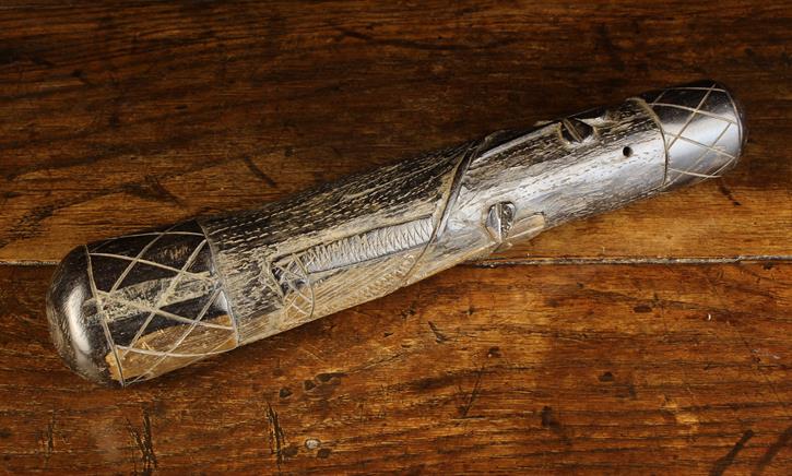 A 19th Century Irish Bog Oak Cudgel carved with Shamrock entwined around the stout stem with - Image 2 of 2