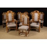 A Set of Ten Carved Golden Oak Dining Chairs including a Pair of Armchairs decorated in the Charles