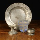 A 17th Century Pewter Capstan Salt with a decorative collar of cast anthemion motifs to the