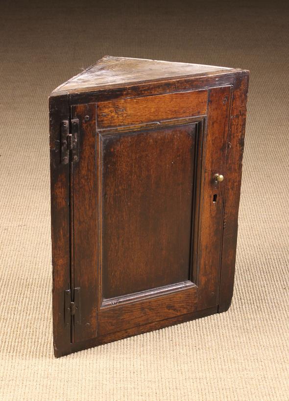 An 18th Century Boarded Oak Candle Box and A Small 18th Century Joined Oak Hanging Corner Cupboard. - Image 2 of 3