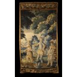 A Late 17th Century Fragment Tapestry Wall Hanging depicting three boys in landscape between and