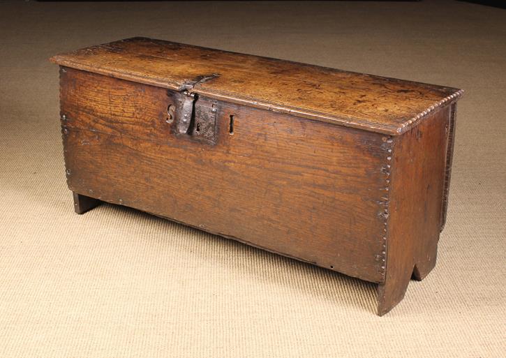 A Small 17th Century Boarded Oak Coffer.