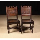 Two Similar 17th Century Joined Oak Back Stools attributed to Lancashire/North Cheshire.