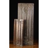 Two Antique Carved Linenfold Oak Panels: The largest decorated with entwined stems of grapes &