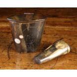 A Small Horn Flask with hinged lid and belt hook,