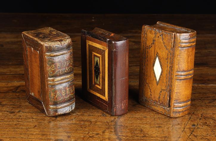 Three 19th Century Folk Art Snuff Boxes in the form of Books: One having a simulated leather spine - Image 3 of 4