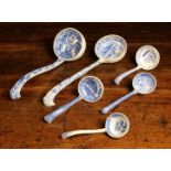 A Group of Six Fine 19th Century Ceramic Blue & White Ladles with transfer printed decoration.