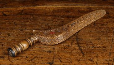 A Fine 19th Century Goosewing Knitting Sheath embellished with intricate chip carving and inset