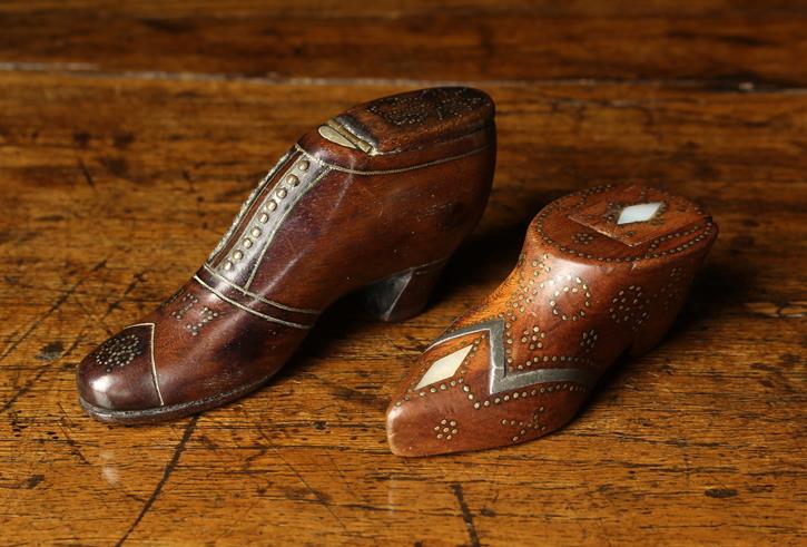 Two Delightful 19th Century Snuff Boxes in the form of Shoes,