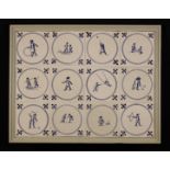 A Group of Twelve 5" (13 cm) Square Blue & White Delft Tiles decorated with figures wintin roundels