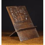 A Rare 17th Century Carved Oak Hinged Book Rest with armorial cartouche bearing a shield & cross,