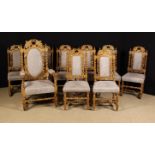 A Set of Eight Carved Golden Oak Dining Chairs & a Matching Armchair decorated in the Charles II