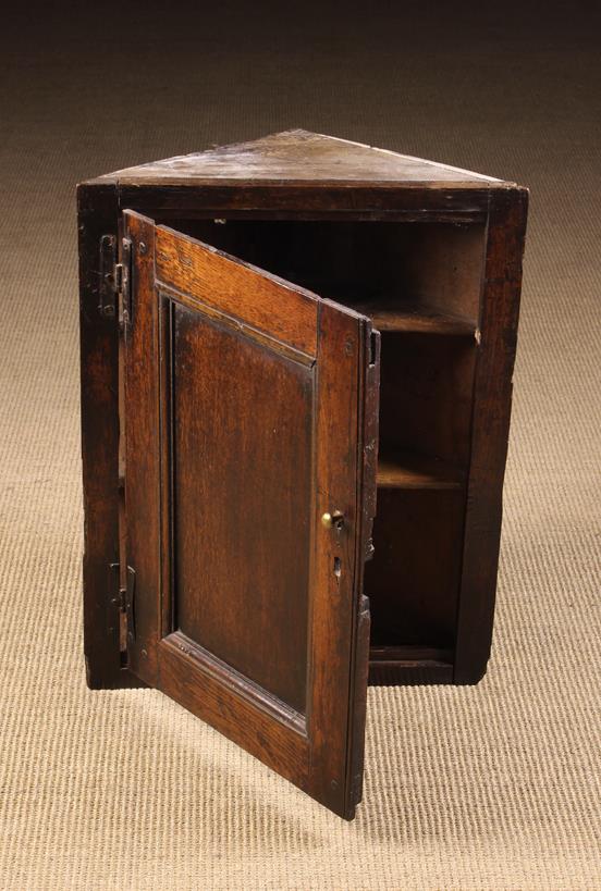 An 18th Century Boarded Oak Candle Box and A Small 18th Century Joined Oak Hanging Corner Cupboard. - Image 3 of 3