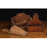 Three 19th Century Wall Hanging Boarded Boxes: A pine spill holder with tapered body;