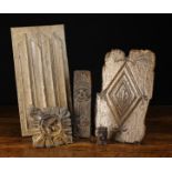 A Group of 16th/17th Century Panels & Fragment Carvings: A 16th century oak linen fold panel 17" x