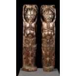 A Pair of 16th/17th Century Fragmentary Carved Oak Corner Posts.