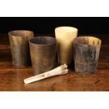 Four 19th Century Horn Beakers and a 19th Century Bone Apple Corer or cheese scoop, 5¼" (13.