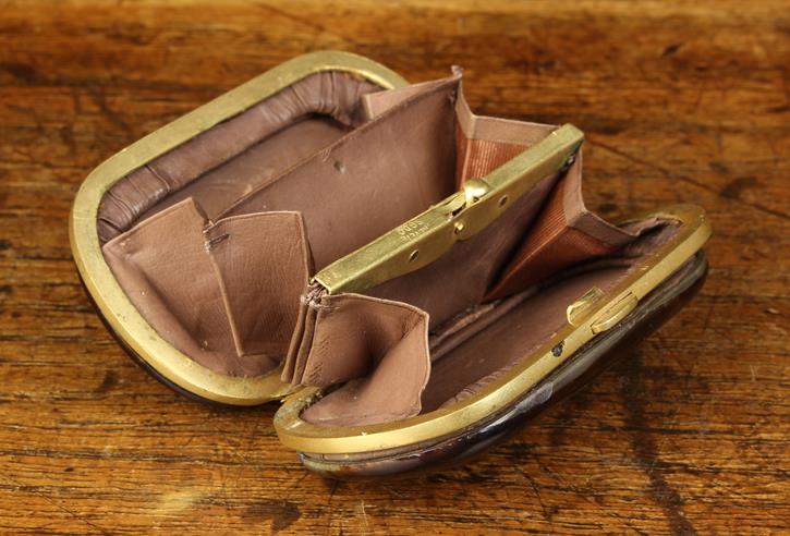 A Delightful 19th Century French Tortoiseshell Purse of rounded oblong cushion form inlaid with - Image 2 of 3