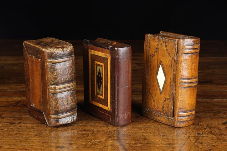 Three 19th Century Folk Art Snuff Boxes in the form of Books: One having a simulated leather spine - Image 2 of 4