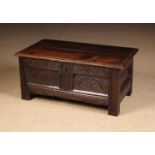 A Small & Rare 17th Century Joined Oak Twin Panel Coffer of unusual proportions.