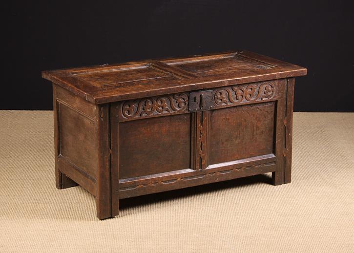 A Small Late 17th/Early 18th Century Joined Oak Twin Panel Coffer.