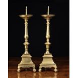 A Pair of 18th Century Flemish Bronze Pricket Candlesticks.