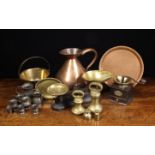 A Group of Copper & Brass Kitchenalia: A Victorian copper gallon measure.