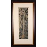 A 17th Century Tapestry Fragment depicting a flower, mounted and set behind glass in a modern frame,