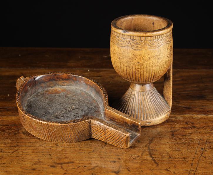 A 19th Century Scratch Carved Fruitwood Spouted Drip Tray,